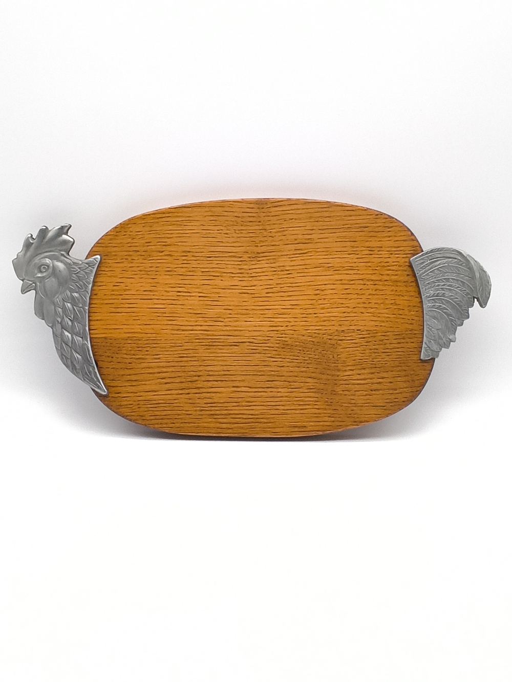 Rooster Charcuterie Serving Board/Trivet - Solid Oak & CEF France Metal Handles
